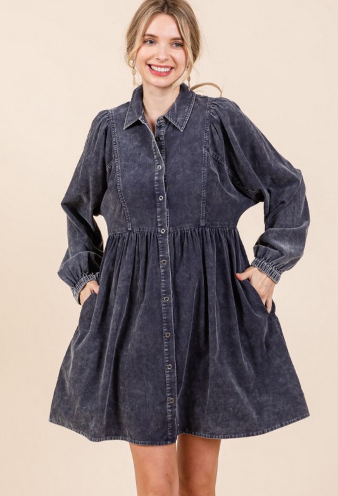 Corduroy Button Up Dress