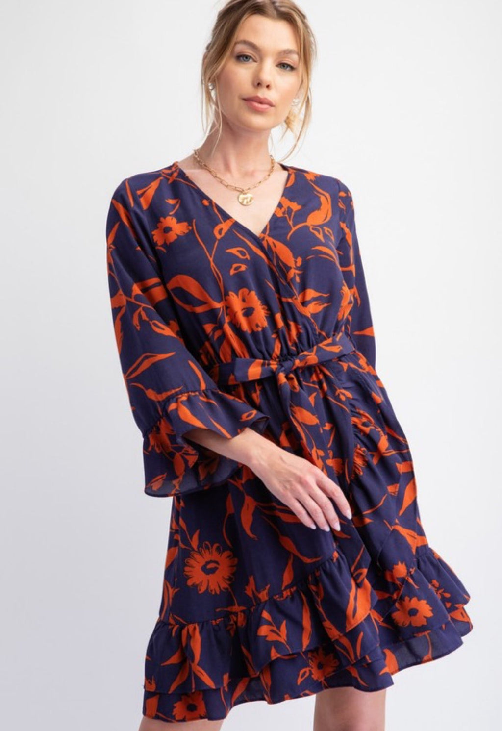 Navy Floral Surplus Dress