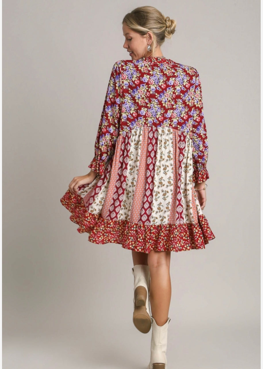 Mixed Floral Babydoll Dress