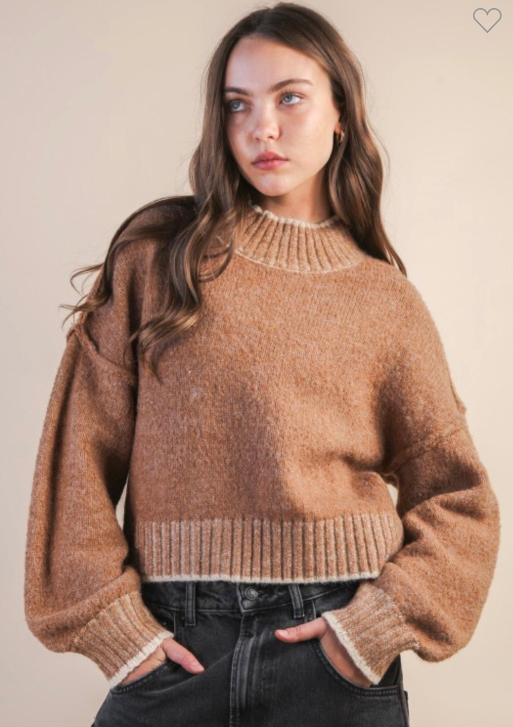 Mocha Sweater w/ beige trim