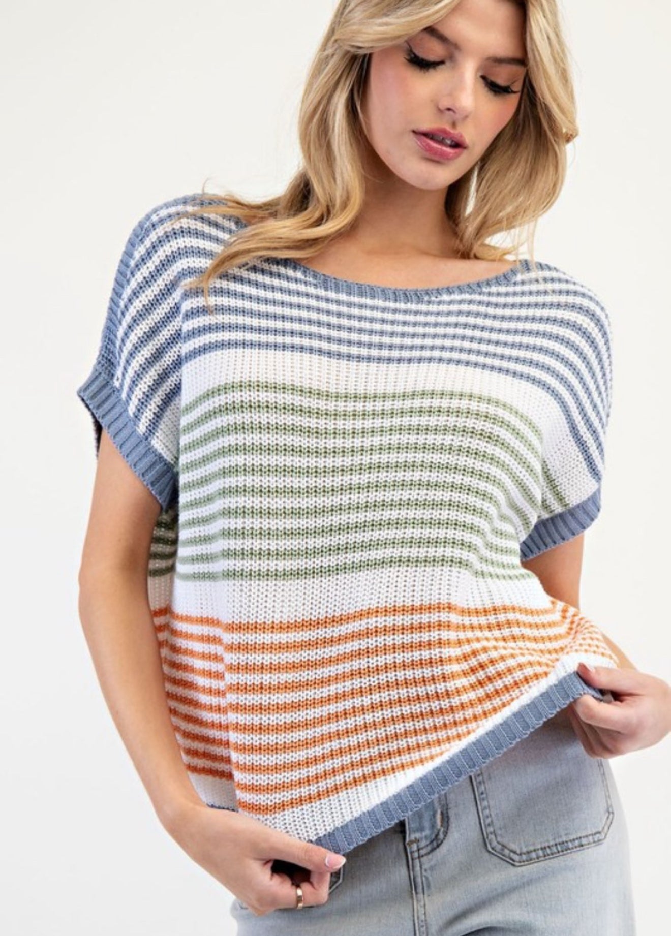 Striped Short Sleeve Sweater