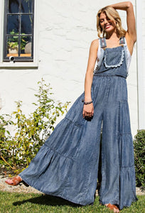 Lace Trim Denim Jumpsuit