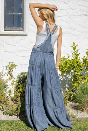 Lace Trim Denim Jumpsuit