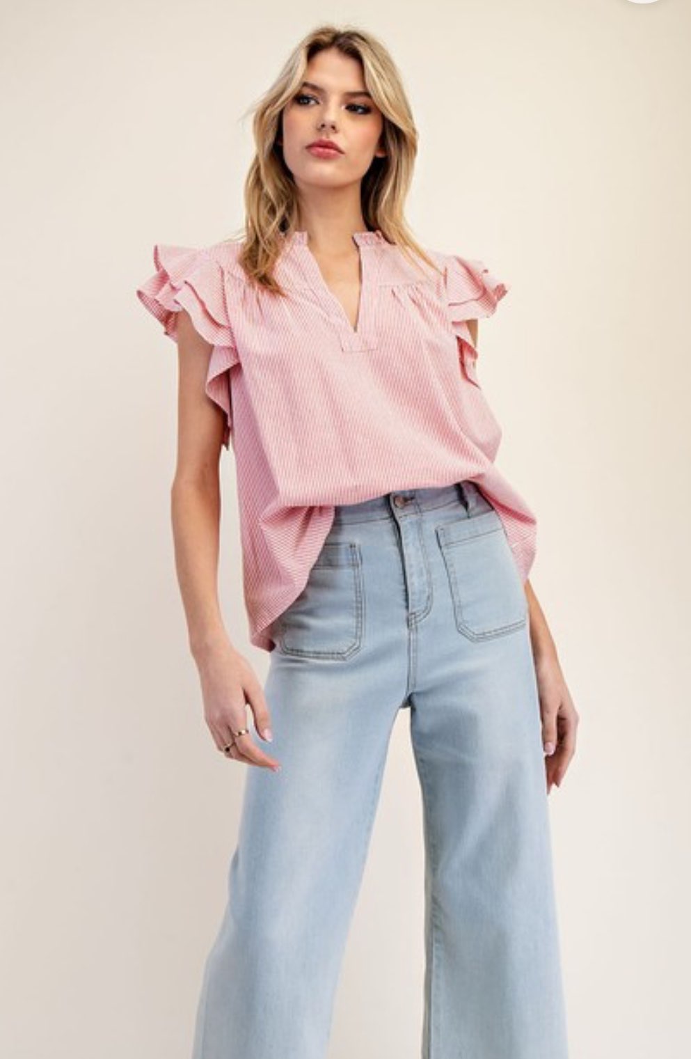 Notched  V-Neck Top