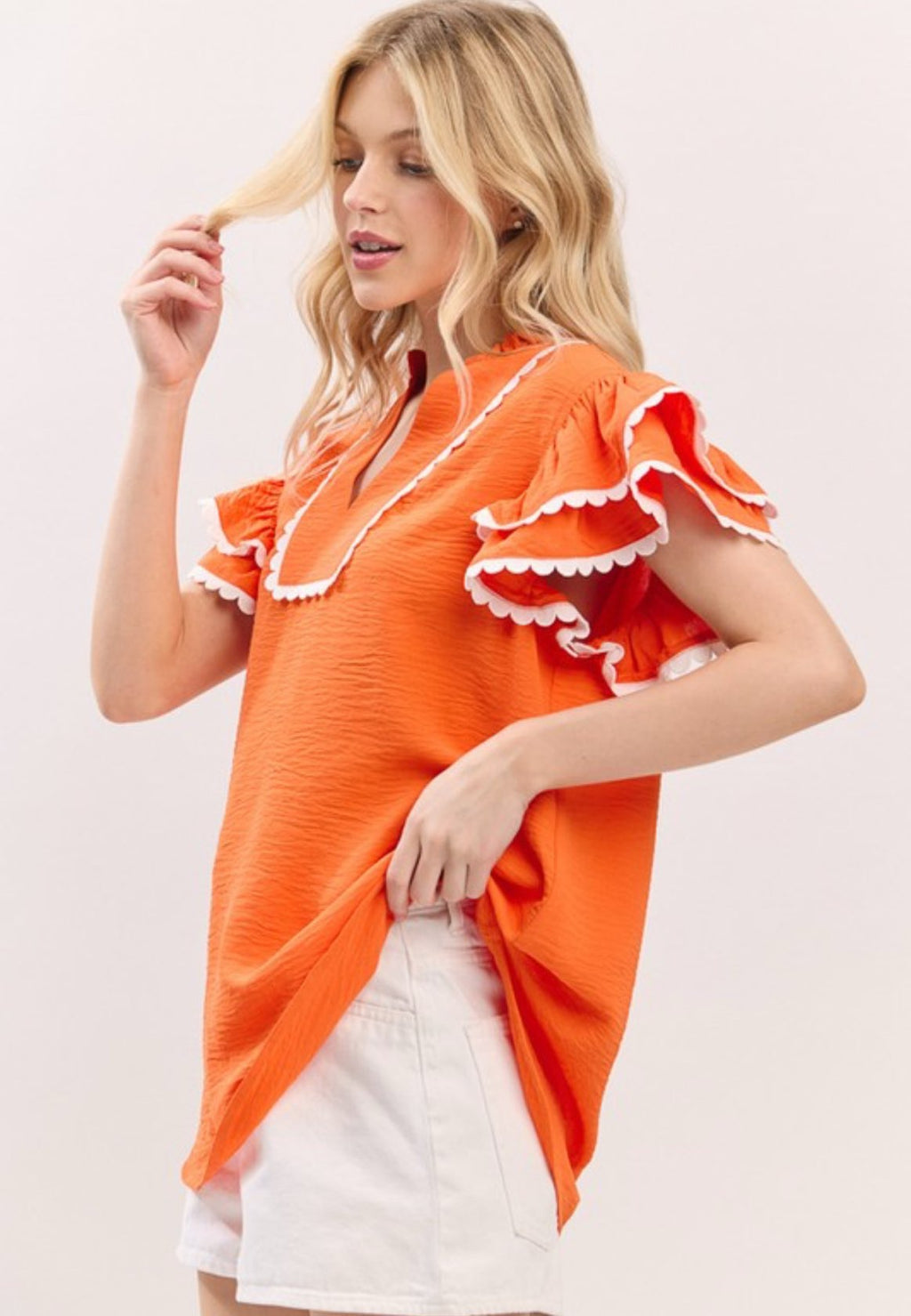 Ruffle Scallop Trim Top