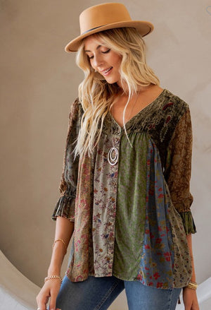 Vintage Patch Velvet Top