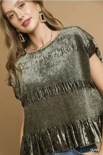 Velvet Ruffle Trim Top