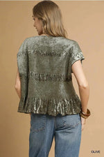 Velvet Ruffle Trim Top