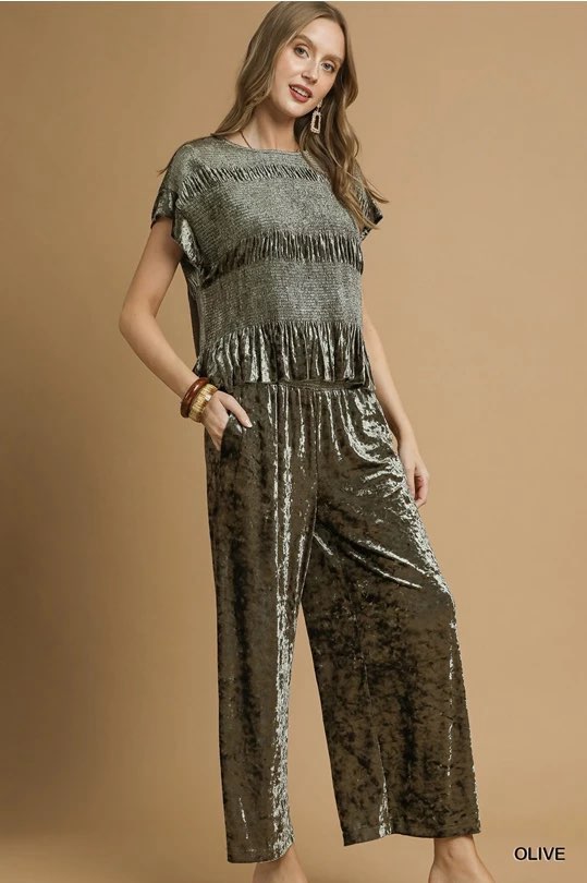 Velvet Ruffle Trim Top