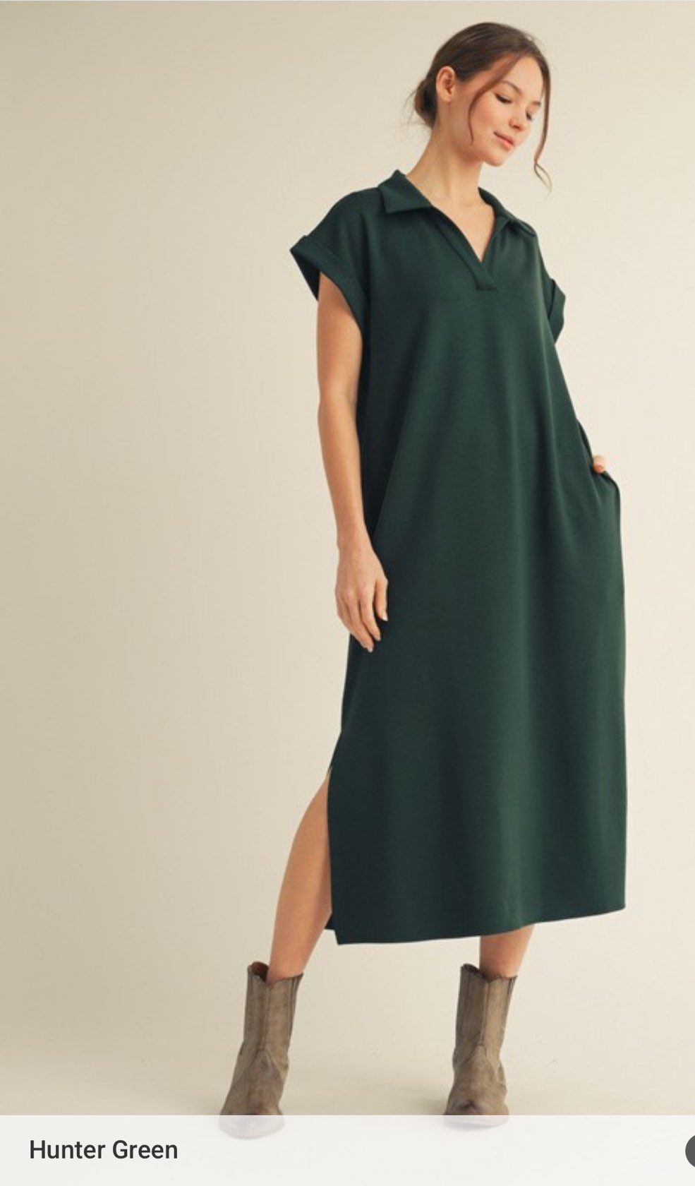 Solid Collared Midi Dress