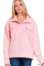 Acid Wash Half Snap Top