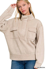 Acid Wash Half Snap Top