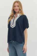 Contrast Trim Neck Top