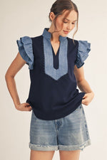 Contrast Ruffle Sleeve Top