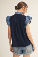 Contrast Ruffle Sleeve Top