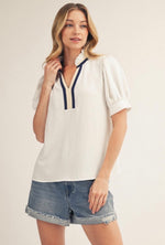 Ruffled Neck Crinkle Top