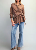 Tie Waist Pin Striped Blouse