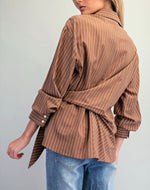 Tie Waist Pin Striped Blouse