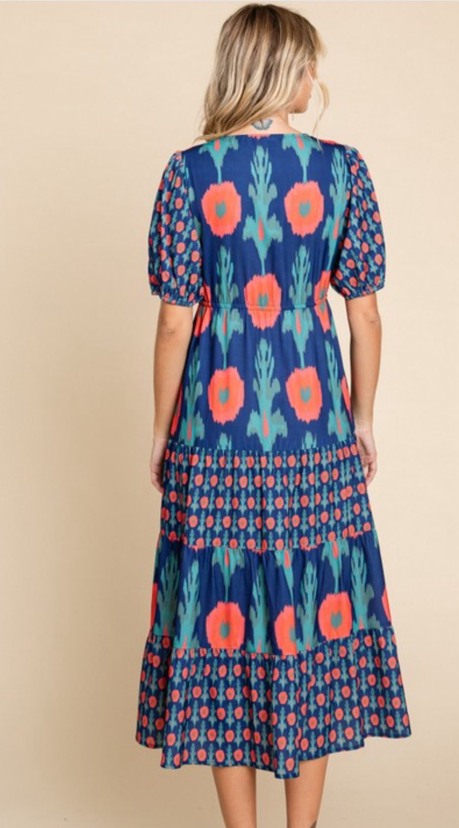 Print Drawstring Midi Dress