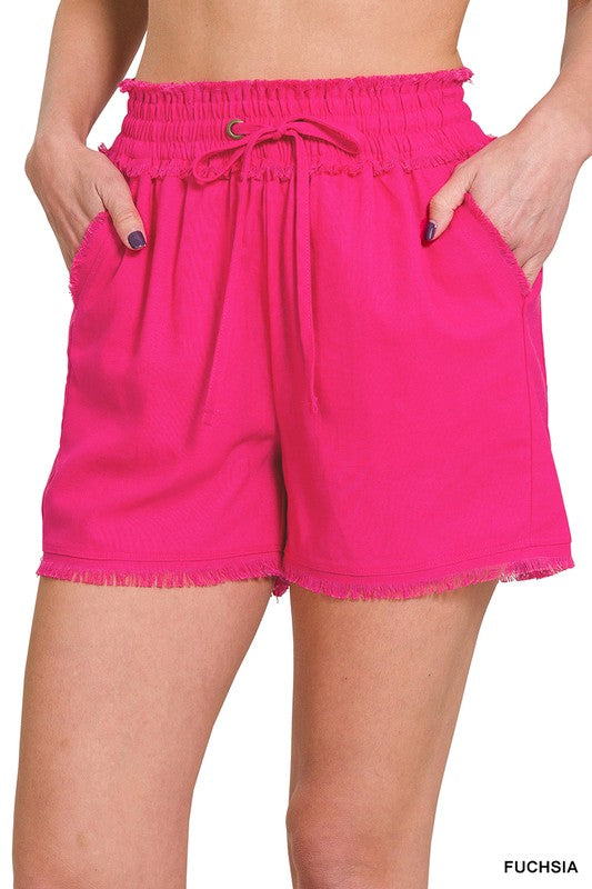 Linen Frayed Shorts w/Pockets