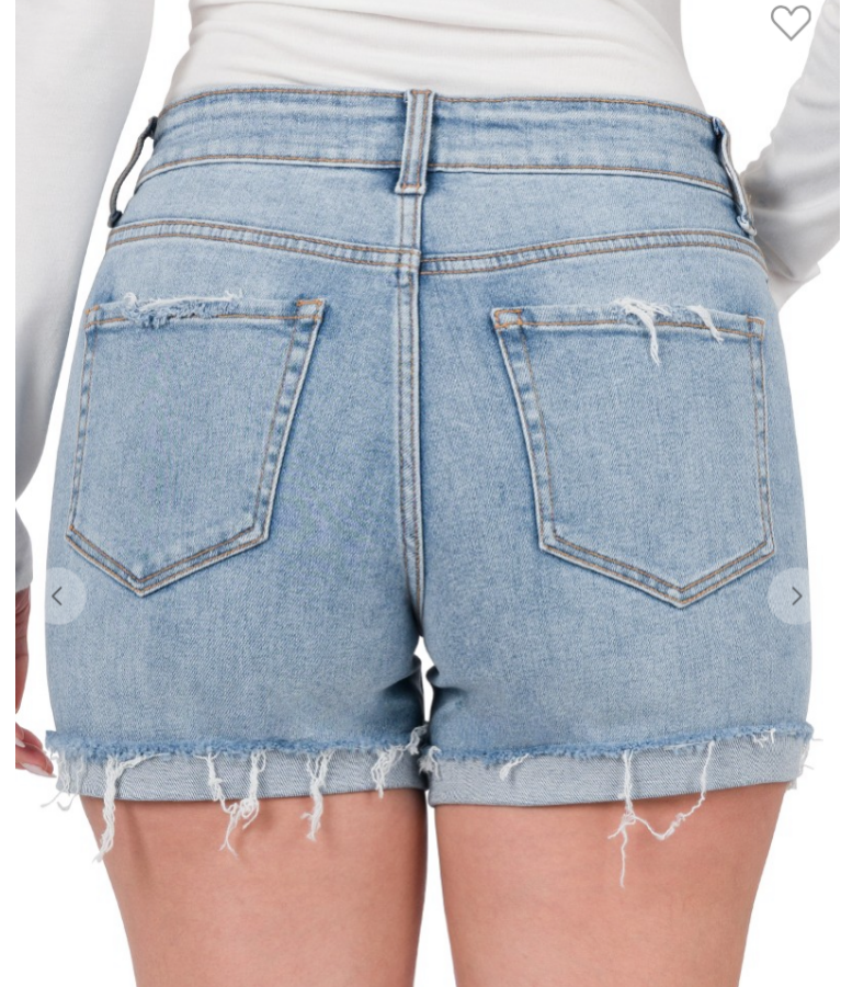 Distressed Shorts with Rolled Cuffed HEM