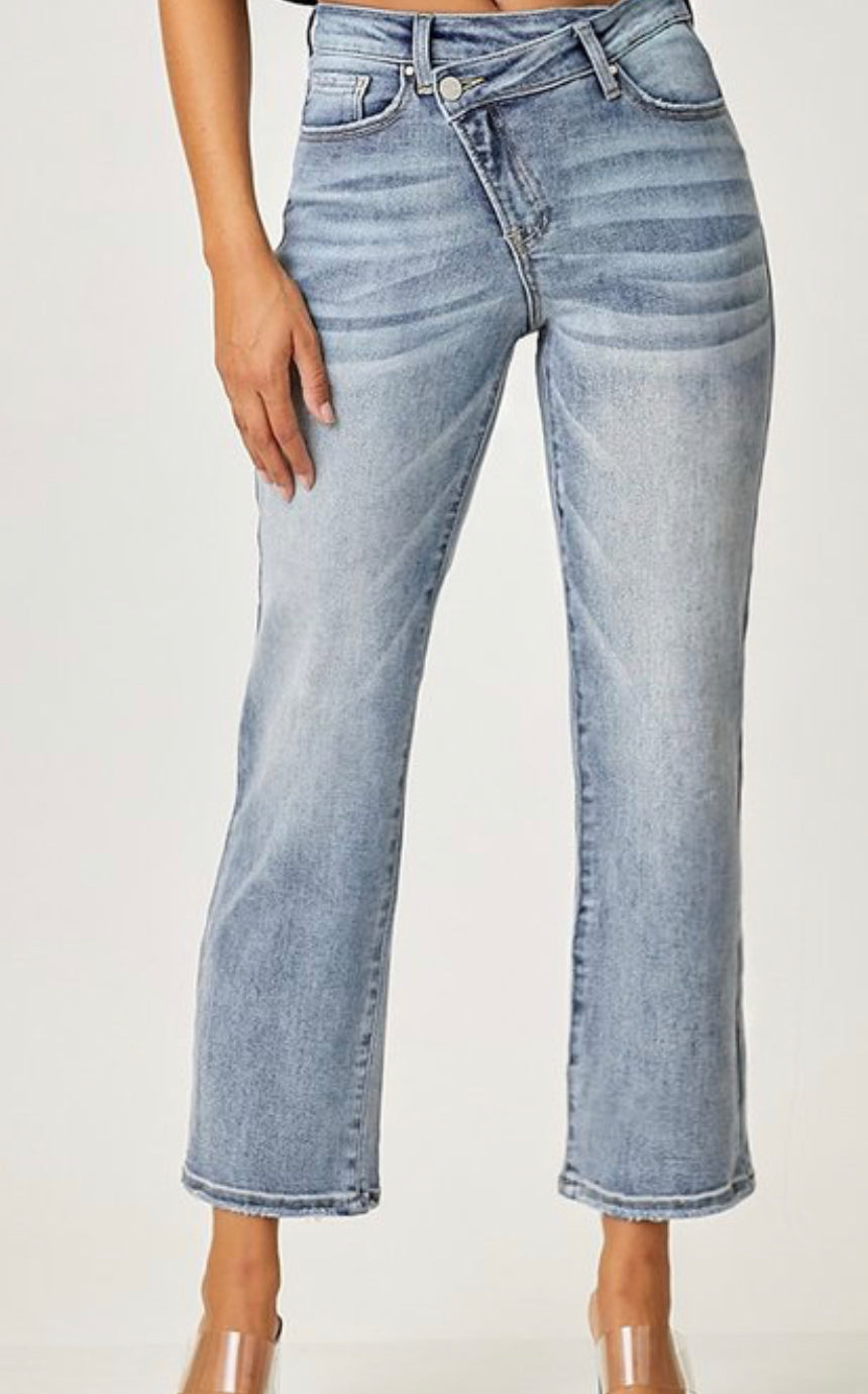 High-Rise Crossover Straight Jeans