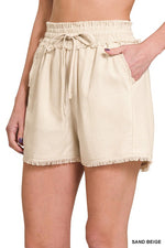 Linen Frayed Shorts w/Pockets
